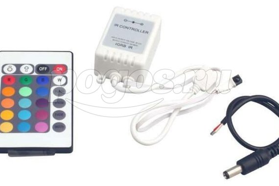 Контроллер RGB с пультом, 12В-24В, дистанция 8м, 2А/канал, макс. 216Вт 