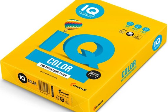 Бумага цветная IQ color, А4, 80 г/м2, 500 л., интенсив, ярко-желтая  