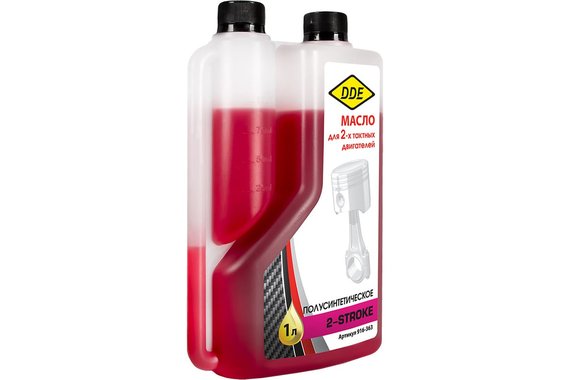 Масло DDE 2-тактное полусинтетическое 1 л красное стандарт API TС с дозатором
