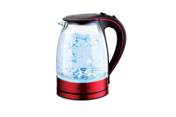 Чайник Centek CT-1009 BLR красный/черный, стекло, 1.7 л, 2200 Вт, внутренняя LED подсветка, кнопка