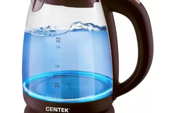 Чайник Centek CT-1069 шоколад и бронза, стекло, 2 л, 2200 Вт, внутренняя LED подсветка