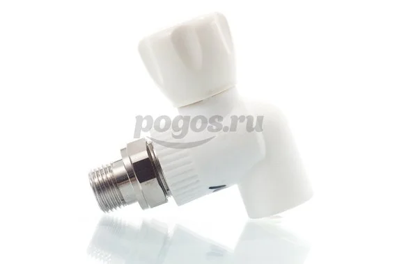Кран шаровой PP-R d-20мм * 1/2" с накидной гайкой угловой белый  MEERPLAST /5/ 
