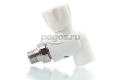 Кран шаровой PP-R d-20мм * 1/2" с накидной гайкой угловой белый  MEERPLAST /5/ 