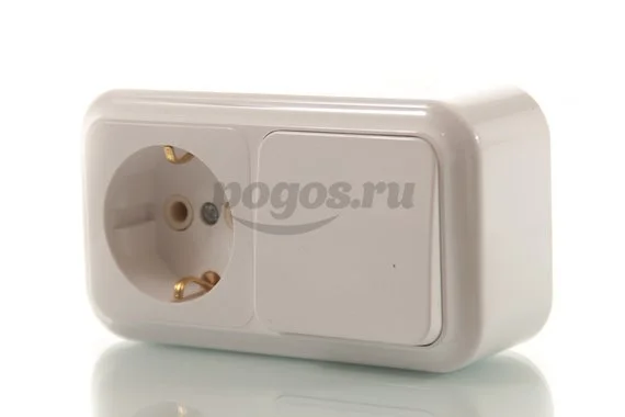 Выключатель 1кл + розетка с/з 10/16А 230В гориз белый, золото  BYLECTRICA 