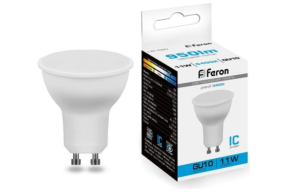 Лампа светодиодная GU10 MR16 11Вт 6400К  FERON