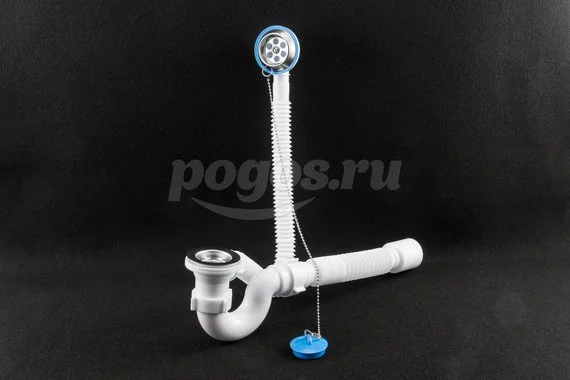 Сифон для ванны с выпуском и переливом 1 1/2  с гибкой трубой 40x50 Анипласт