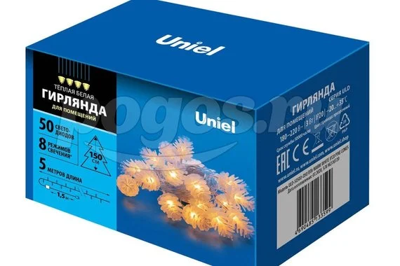 Светодиодная гирлянда Uniel Шишки ULD-S0500-050/DTA WARM WHITE, IP20, PINE CONES UL-00007192