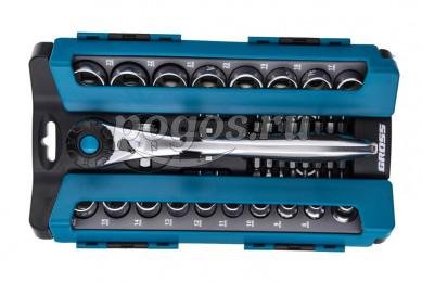 Набор торцевых головок 1/2",3/8" трещотка 120 зуб., CrV, 36 предметов  Gross