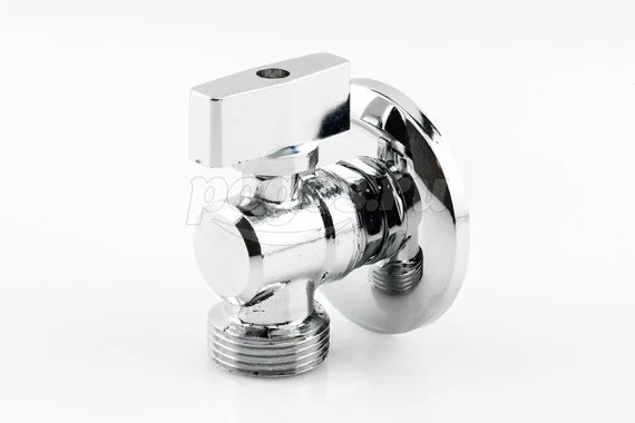 Кран угловой для стиральной машины M 1/2" - M 3/4" с отражателем, мет.ручка хром  RR