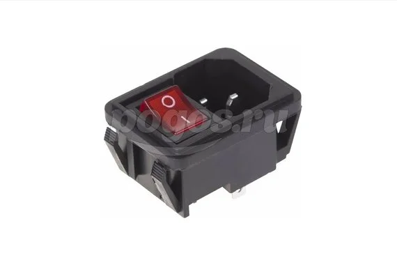 Разъем питания REXANT C14 3PIN с клавишным выключателем с красной подсветкой 250V 10А 10 шт 36-2270