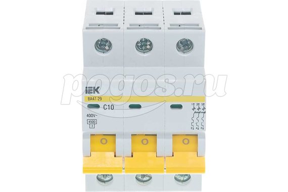 Автоматический выключатель IEK ВА47-29 3п, 10А, "С", 4.5кА MVA20-3-010-C