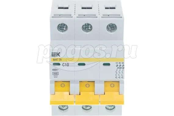 Автоматический выключатель IEK ВА47-29 3п, 10А, "С", 4.5кА MVA20-3-010-C
