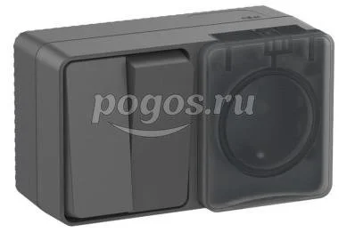 Блок (розетка с/з со шт+выкл. 2-кл) 10A IP54 AtlasDesign Profi54 антрацит  Schneider Electric