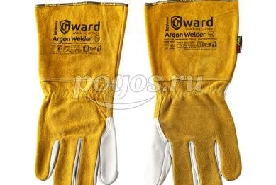 Краги спилковые с лодонью из белой кожи, прошиты огнеупорной нитью Argon Welder  GWARD