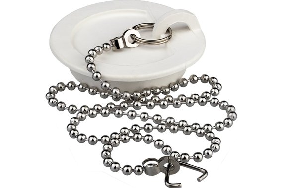 Пробка для ванны/раковины белая цепочка нерж сталь 45 см