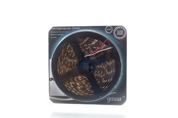 Лента светодиодная 14,4W 12V IP20 холодный 5050/60 GAUSS /5/