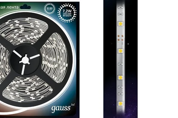 Лента светодиодная 7,2W 12V 5050/30 RGB многоцветный GAUSS