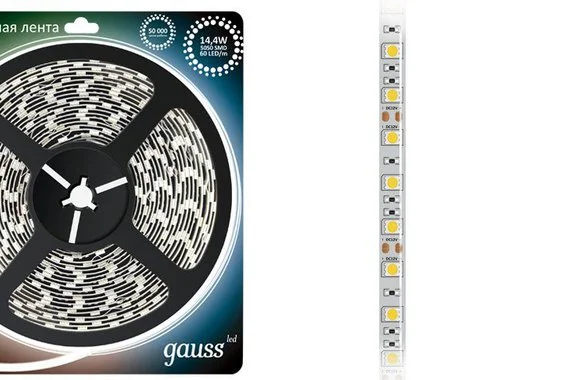 Лента светодиодная 14,4W 12V многоцветный RGB 5050/60 GAUSS