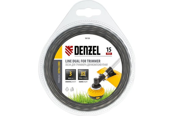 Леска для триммера двухкомпонентная квадрат 3,0мм (катушка 15м) EXTRA CORD  DENZEL