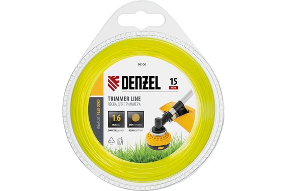 Леска для триммера круглая 1,6мм (катушка 15м) блистер FLEX CORD  DENZEL