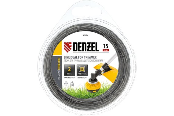 Леска для триммера двухкомпонентная квадрат 2,0мм (катушка 15м) EXTRA CORD  DENZEL