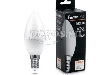Лампа светодиодная, 9W 230V E14 4000K C37  FERON