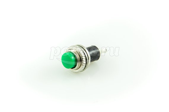 Выключатель-кнопка металл 220V 2А (2с) (ON)-OFF d10. 2 зеленая Mini (RWD-213) REXANT
