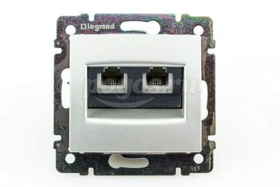 Розетка 2ая RJ11 серебро Valena LEGRAND