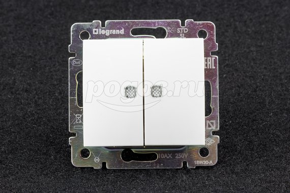 Выключатель 2кл 10А с подсв (зел) белый Valenа LEGRAND