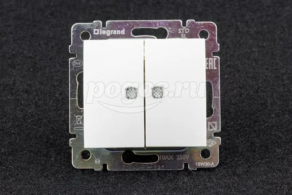 Выключатель 2кл 10А с подсв (зел) белый Valenа LEGRAND