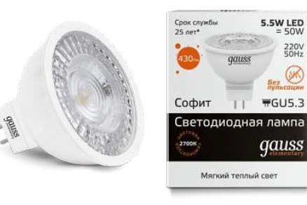 Лампа светодиодная GAUSS Elementary GU5.3 5.5W 2700K
