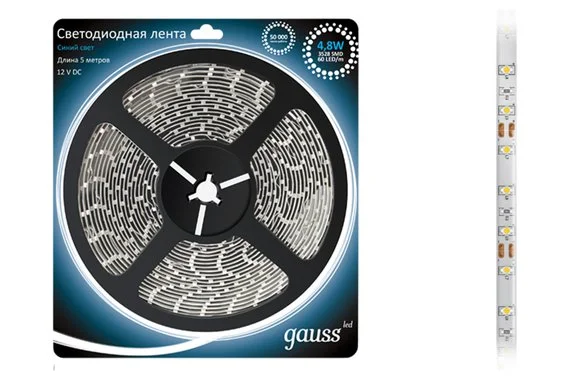 Лента светодиодная  4,8W 12V IP66 синий 3528/60 GAUSS /5/