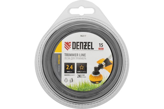 Леска для триммера двухкомпонентная звезда 2,4мм (катушка 15м) блистер EXTRA CORD  DENZEL