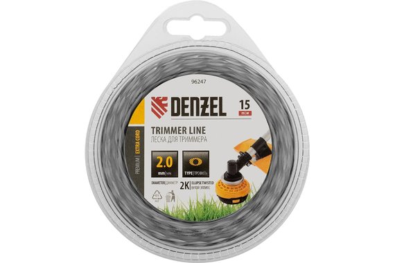 Леска для триммера двухкомпонентная эллипс 2,0мм (катушка 15м) блистер EXTRA CORD  DENZEL