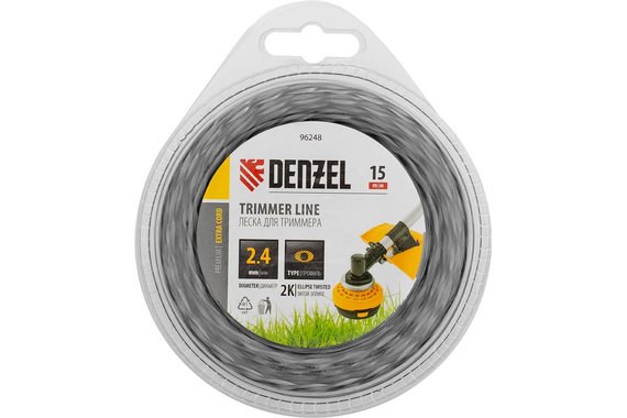 Леска для триммера двухкомпонентная эллипс 2,4мм (катушка 15м) блистер EXTRA CORD  DENZEL