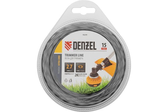 Леска для триммера двухкомпонентная эллипс 2,7мм (катушка 15м) блистер EXTRA CORD  DENZEL