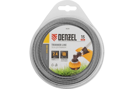 Леска для триммера двухкомпонентная зубчатый квадрат 2,4мм (катушка 15м) блистер EXTRA CORD  DENZEL