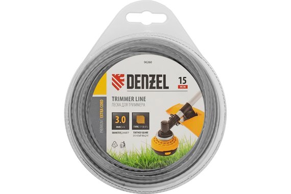 Леска для триммера двухкомпонентная зубчатый квадрат 3,0мм (катушка 15м) блистер EXTRA CORD  DENZEL