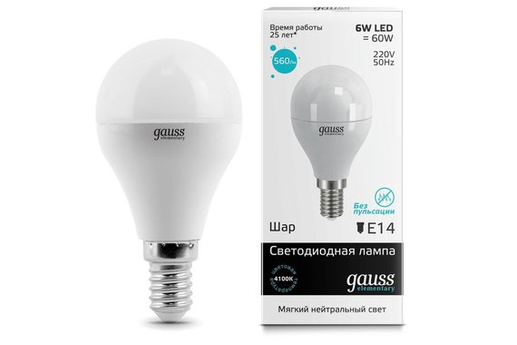 Лампа светодиодная GAUSS Elementary E14 6W 4100K