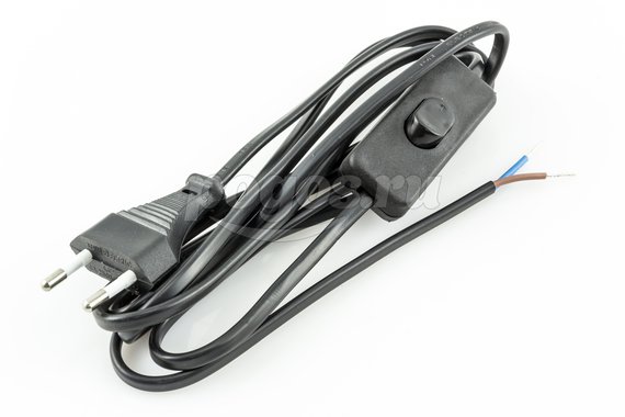 Шнур с выключателем и плоской вилкой ШУ01В ШВВП 2*0,75мм 2м черный  TDM /1/80/