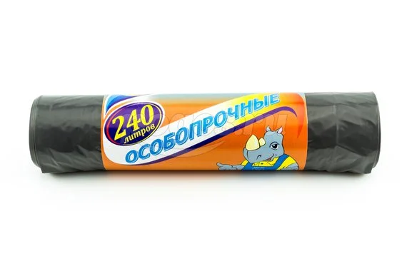 Пакеты для мусора 240л 10шт, суперпрочные, черные