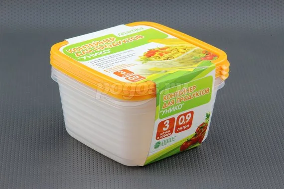 Набор контейнеров д/продуктов (СВЧ) 0,9л квадратные,3шт УНИКО