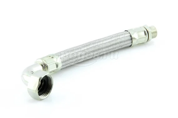 Шланг в металлооплетке нерж M 1/2" с угол. F 1", L=265мм Inox  ДЖИЛЕКС