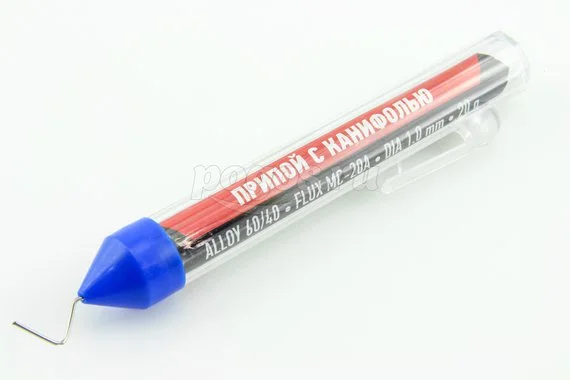 Припой с канифолью ПОС-60 Sn60 Pb40 Flux 2.2% 20гр.d=1mm REXANT