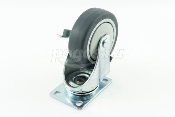 Колесо аппаратное поворотное 100мм 100кг, с тормозом резина