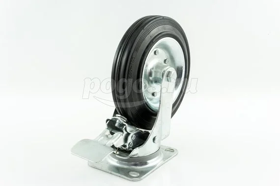 Колесо промышленное поворотное 200мм 200кг, усиленное с тормозом, резина