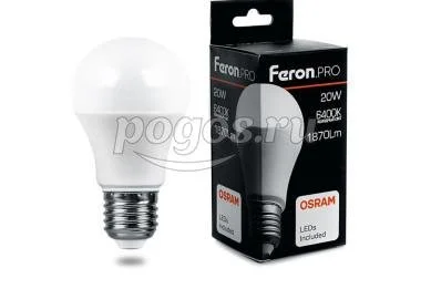 Лампа светодиодная, 20W 230V E27 6400K A65  FERON