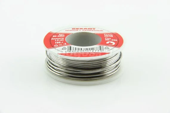 Припой с канифолью ПОС-60 Sn60 Pb40 Flux 2.2% 100гр. d=1.0mm REXANT