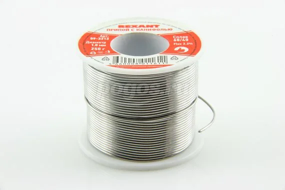 Припой с канифолью ПОС-60 Sn60 Pb40 Flux 2.2% 250гр. d=1.0mm REXANT