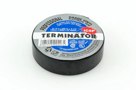 Изолента (черная) 19мм 20м/т0,18мм всепогодная, огнеупорная TERMINATOR